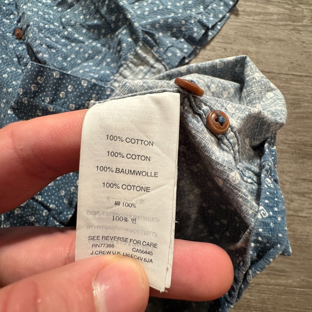 J Crew Shirt Mens Small Blue Geometric All Over Print Cotton Button Up - Picture 5 of 10